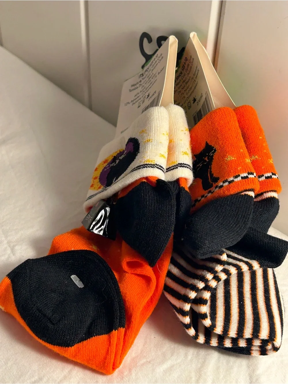 Vintage 90s Halloween Socks Walmart Womens 2 Pack Black Cat Jingle Bells LOT